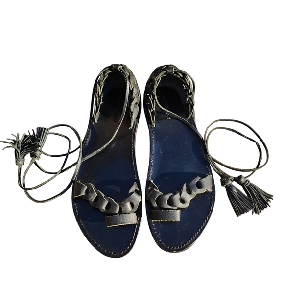 Zimmermann Shoes - Zimmermann Black Leather Wrap Tassle sandals Sz 10